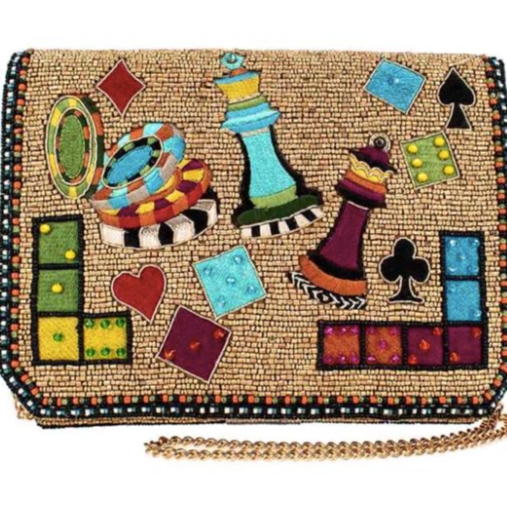 Mary Frances Game On Beaded Crossbody Clutch Handbag.